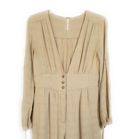 FREE PEOPLE True Lovin Tan Linen Jumpsuit Size XS - Picture 3 of 10